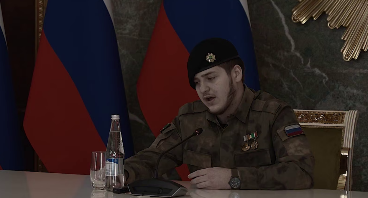 Adam Kadyrov at a meeting. Still from a video from Ramzan Kadyrov's Telegram channel, January 17, 2026, https://t.me/RKadyrov_95/6306.