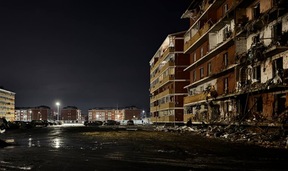 Damaged houses in Novaya Adygeya. Screenshot from the Takhtamukaysky District Telegram channel, January 22, 2026, https://t.me/tahtamukay/12646.