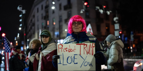 A participant in the rally in Tbilisi. Screenshot of the photo Mariam Qashbaia/Publika from 28.02.26,https://www.facebook.com/photo/?fbid=1694177608648449&set=pcb.1694177725315104