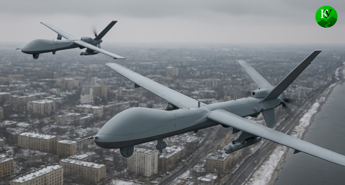 A UAV in flight. Illustration created by the Caucasian Knot using AI in the Copilot program.