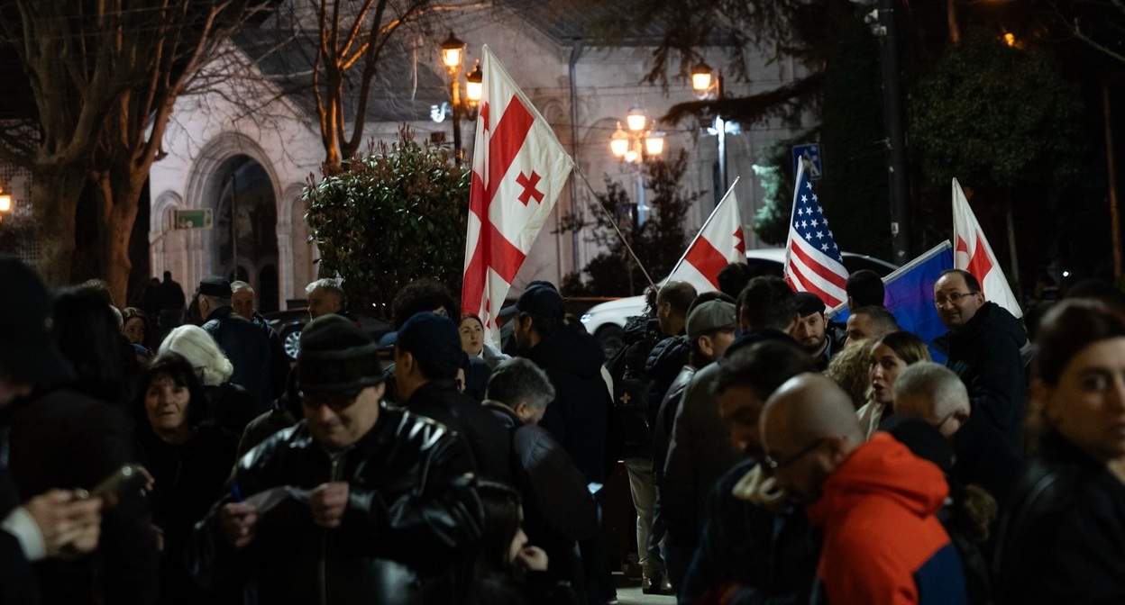 Activists with flags on Rustaveli Avenue. Photo: Khatia Kakhidze / Publika
