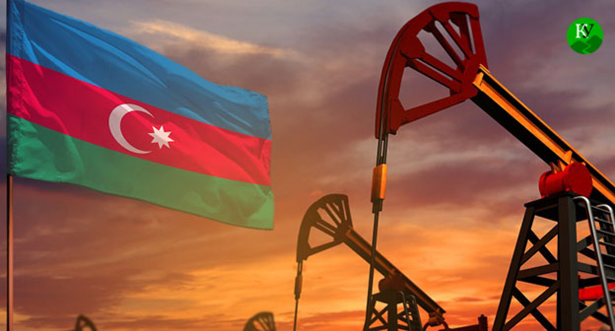 An Azerbaijani flag near a gas field. Illustration created by the Caucasian Knot using AI in the Copilot program.