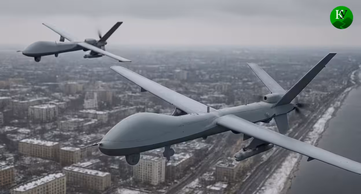A UAV in flight. Illustration created by the Caucasian Knot using AI in the Copilot program.