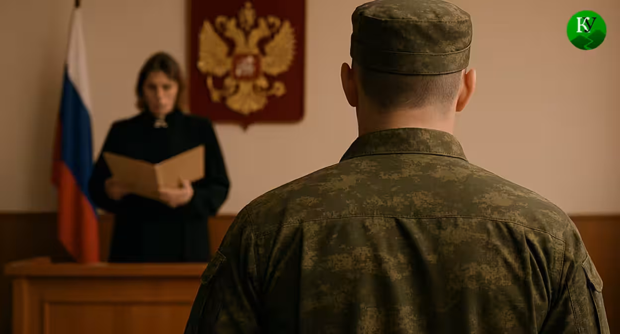 A soldier in court. Illustration created by the "Caucasian Knot" using AI in the Copilot program.