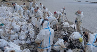 Volunteers clean the beach in Tuapse. Screenshot from the Dolphins headquarters Telegram channel, May 2, 2026, https://t.me/shtab_delfin/2580