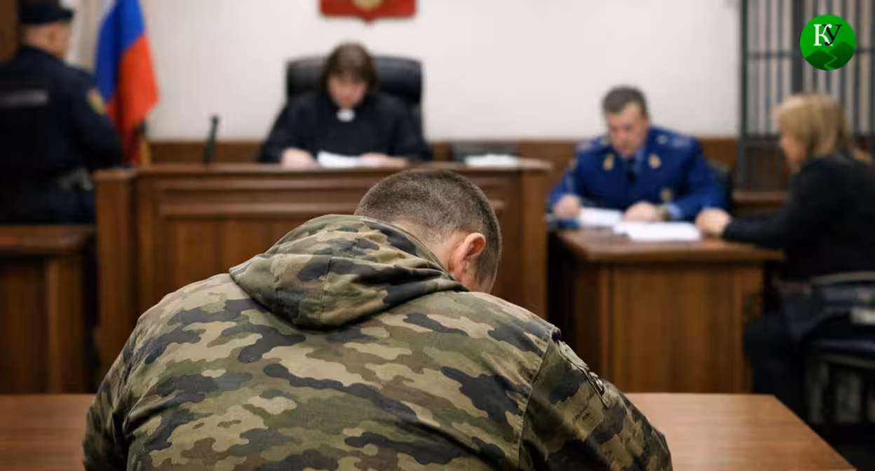 A soldier in court. Illustration created by the "Caucasian Knot" using AI in the Copilot program.