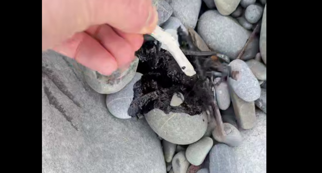 Stains on the beach in Chemitokvadzh. Video still: https://t.me/agentstvonews/15274.