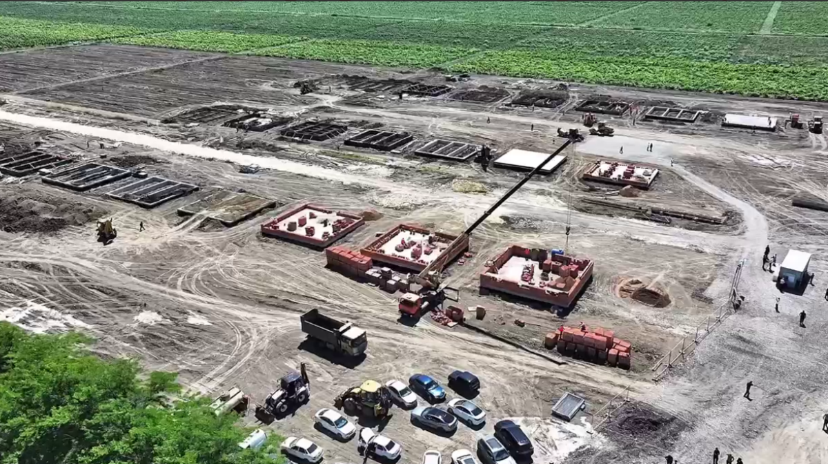 Construction site in Mamedkale. Still from a video from Fyodor Shchukin's Telegram channel, June 13, 2026, https://t.me/Glava_RD/183.