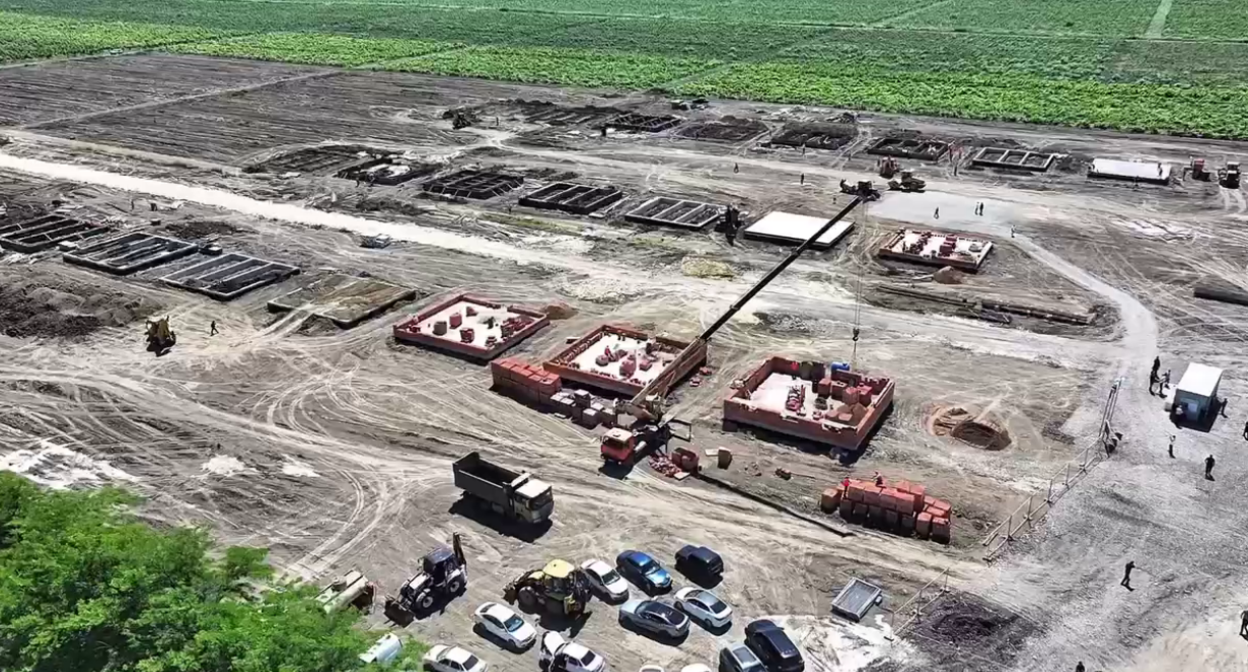 Construction site in Mamedkale. Still from a video from Fyodor Shchukin's Telegram channel, June 13, 2026, https://t.me/Glava_RD/183. Construction site in Mamedkale. Still from a video from Fyodor Shchukin's Telegram channel, June 13, 2026, https://t.me/Glava_RD/183.