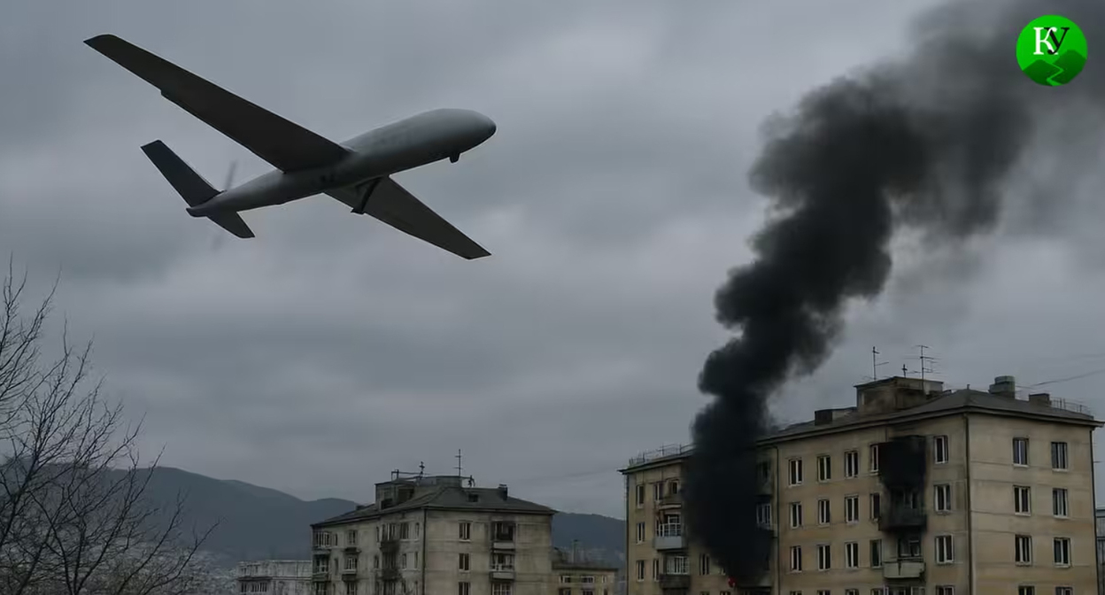 A UAV in the sky. Illustration created by the "Caucasian Knot" using AI in the Copilot program.