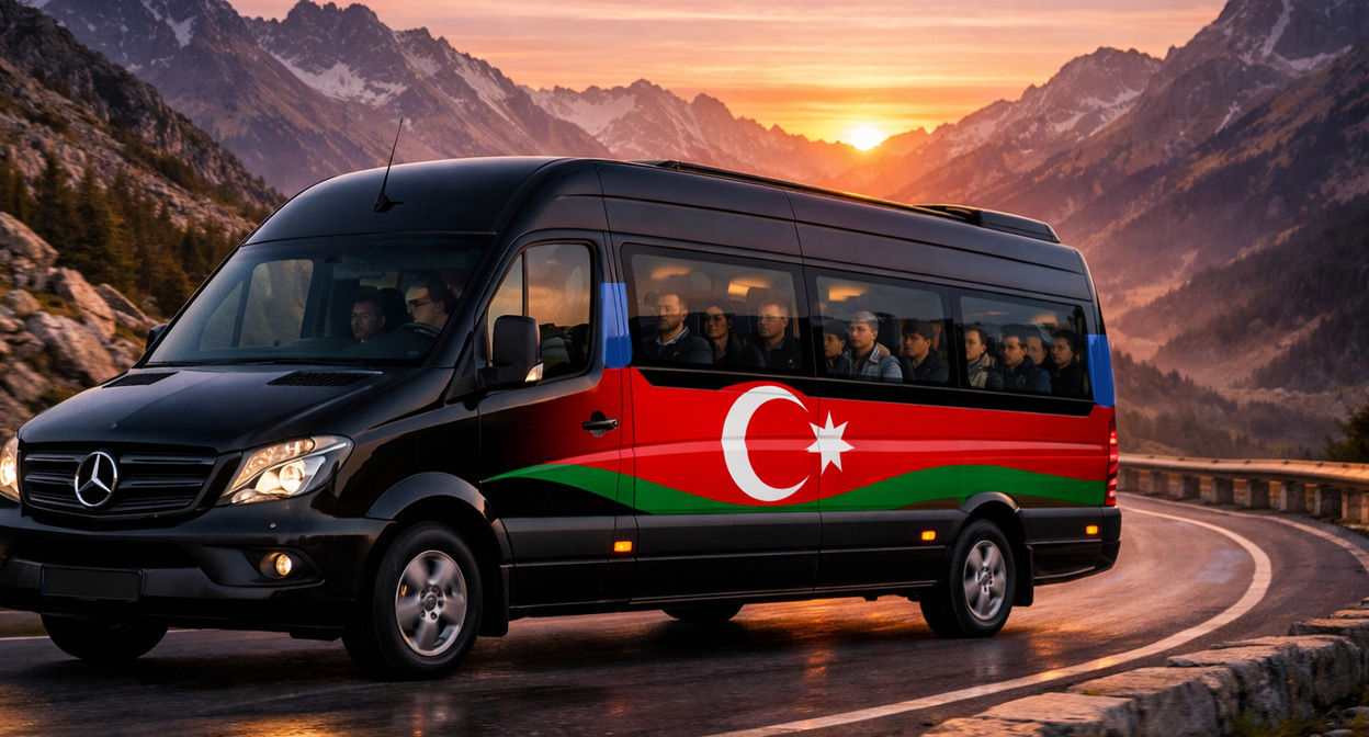 Bus with migrants. Illustration created by "Caucasian Knot" using AI in the Copilot program.
