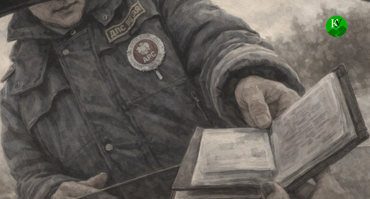 Document check by a traffic police officer. Illustration created by "Caucasian Knot" using AI in the Copilot program.