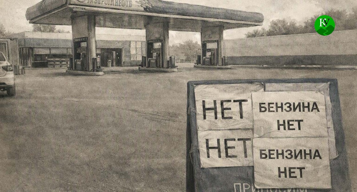 Announcement of the absence of fuel at gas stations. The illustration was created by "Caucasian Knot" using AI in the Copilot program. Announcement of the absence of fuel at gas stations. The illustration was created by "Caucasian Knot" using AI in the Copilot program.