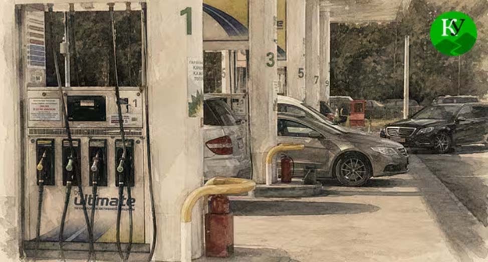 Gas station. Illustration created by "Caucasian Knot" using AI in the Copilot program.