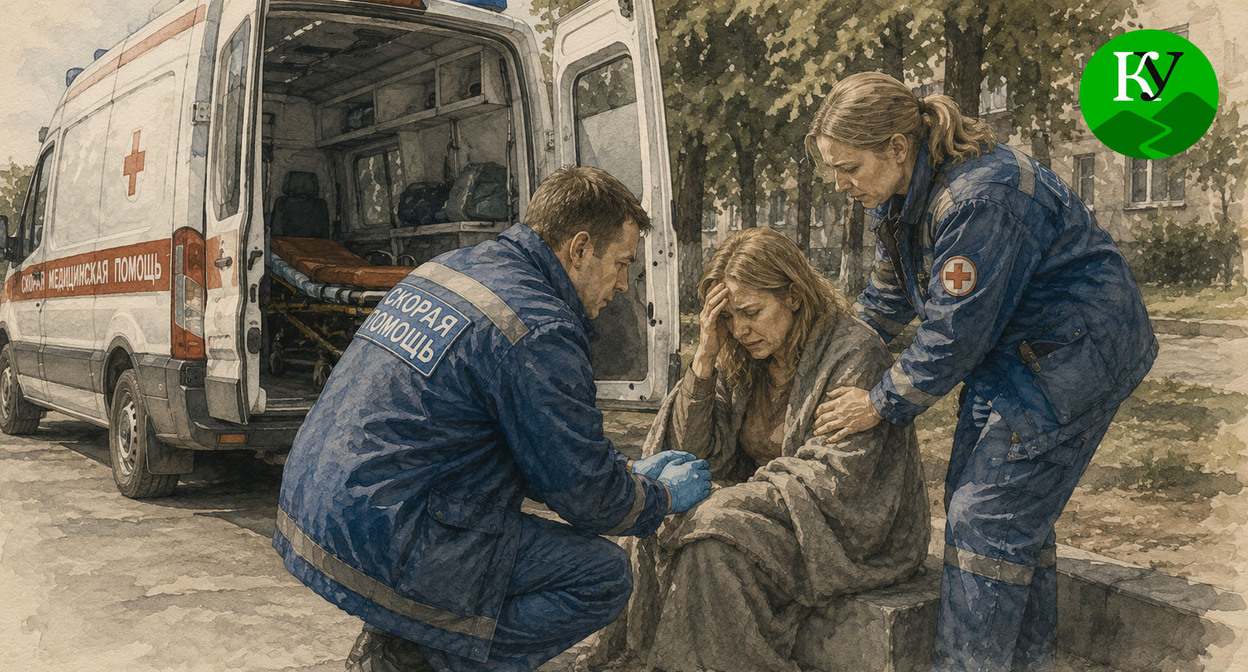 Medical workers are providing assistance to the injured. The illustration was created by "Caucasian Knot" with the help of AI in the Copilot program.
