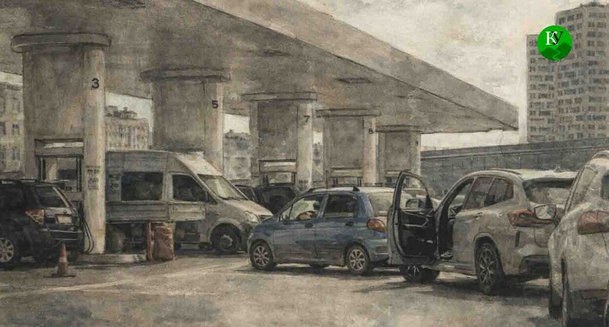 Queue at the gas station. Illustration created by "Caucasian Knot" using AI in the Copilot program. Queue at the gas station. Illustration created by "Caucasian Knot" using AI in the Copilot program.