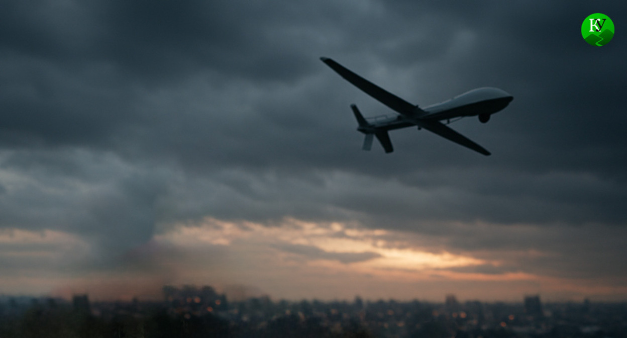 UAVs in the sky. Illustration created by "Caucasian Knot" using AI in the Copilot program.