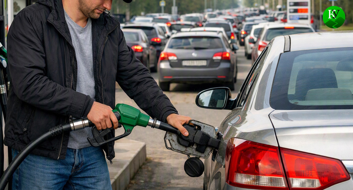 Queue at the gas station. Illustration created by "Caucasian Knot" using AI in the Copilot program. Queue at the gas station. Illustration created by "Caucasian Knot" using AI in the Copilot program.