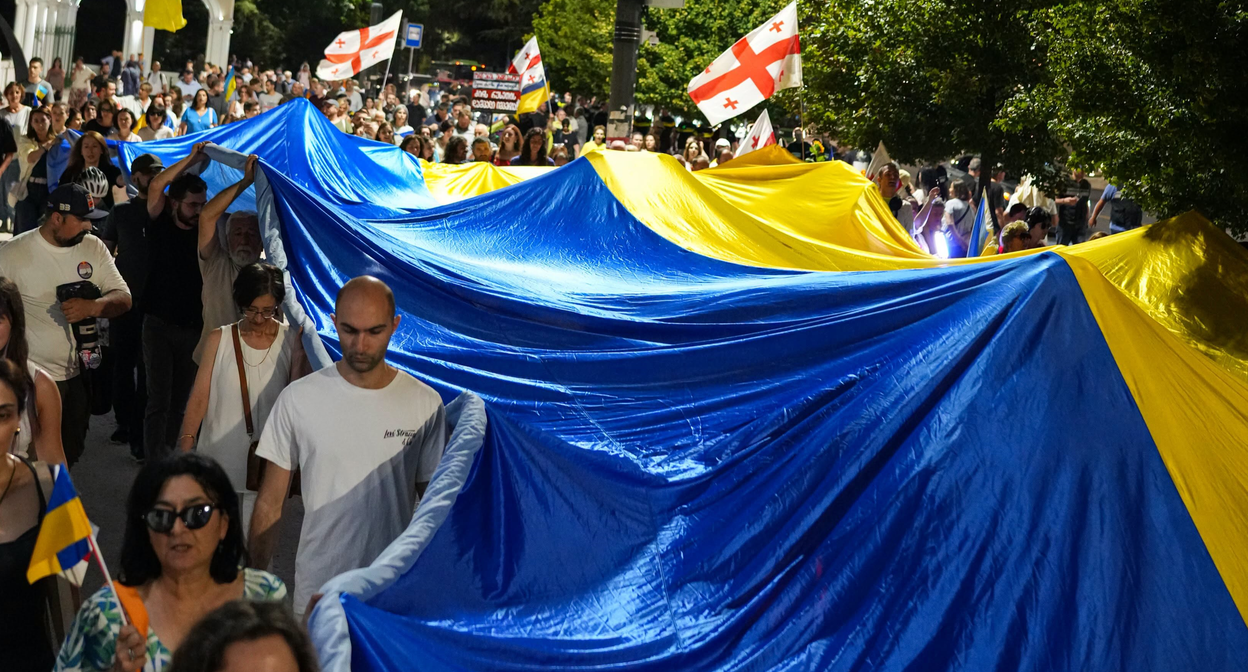 Frame protesters at the rally in Tbilisi marked Ukraine's Independence Day. Photo: MO SE / Facebook Frame protesters at the rally in Tbilisi marked Ukraine's Independence Day. Photo: MO SE / Facebook