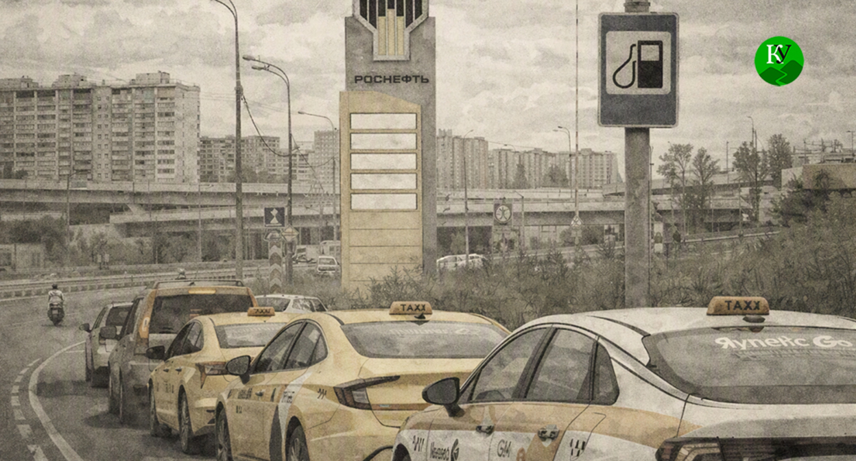 Queue at the gas station. Illustration created by "Caucasian Knot" using AI in the Copilot program. Queue at the gas station. Illustration created by "Caucasian Knot" using AI in the Copilot program.