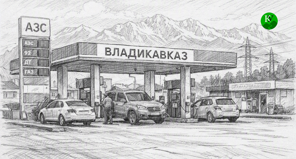 Gas station. Illustration created by "Caucasian Knot" using AI in the Copilot program.