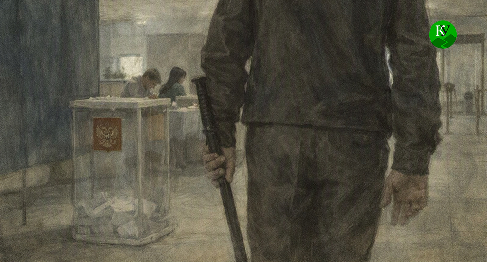 A law enforcement officer at the polling station. Illustration created by "Caucasian Knot" using AI in the Copilot program.
