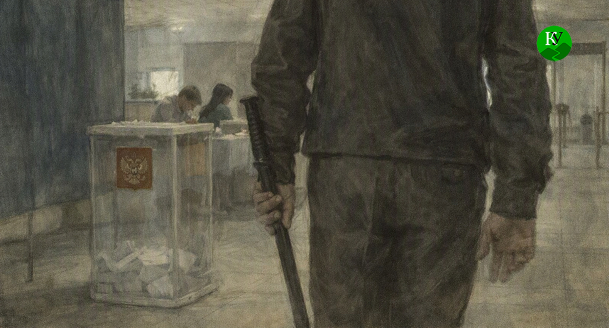 A law enforcement officer at the polling station. Illustration created by "Caucasian Knot" using AI in the Copilot program.