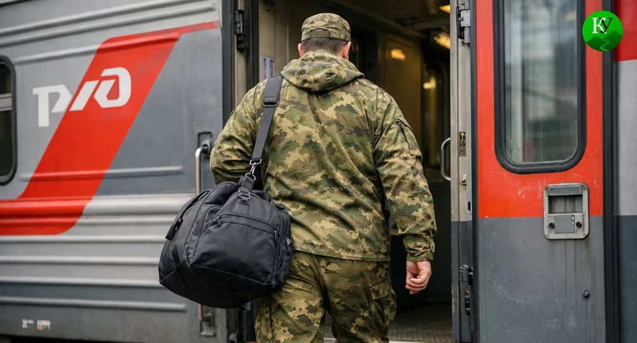 A soldier is getting on a train. Illustration created by "Caucasian Knot" using AI in the Copilot program. A soldier is getting on a train. Illustration created by "Caucasian Knot" using AI in the Copilot program.