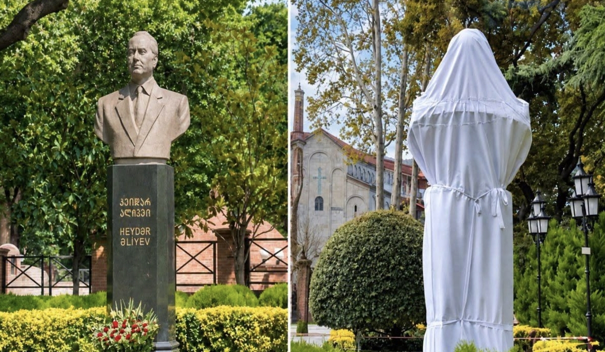 The damaged bust of Heydar Aliyev in Tbilisi. Screenshot of a publication on the abc.az page on social media The damaged bust of Heydar Aliyev in Tbilisi. Screenshot of a publication on the abc.az page on social media