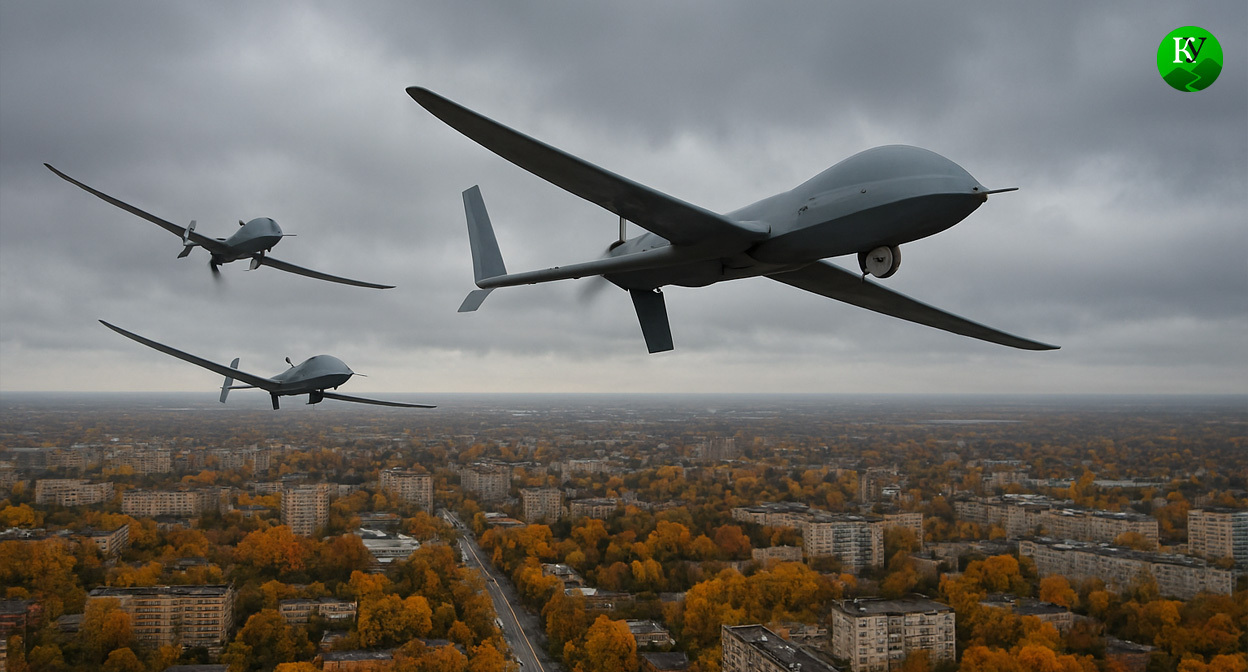 UAVs over the city. Illustration created by the "Caucasian Knot" using AI in the Copilot program.